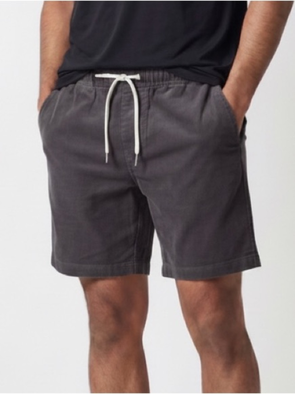 Vuori Charcoal Drawstring Athletic Shorts with White Cord